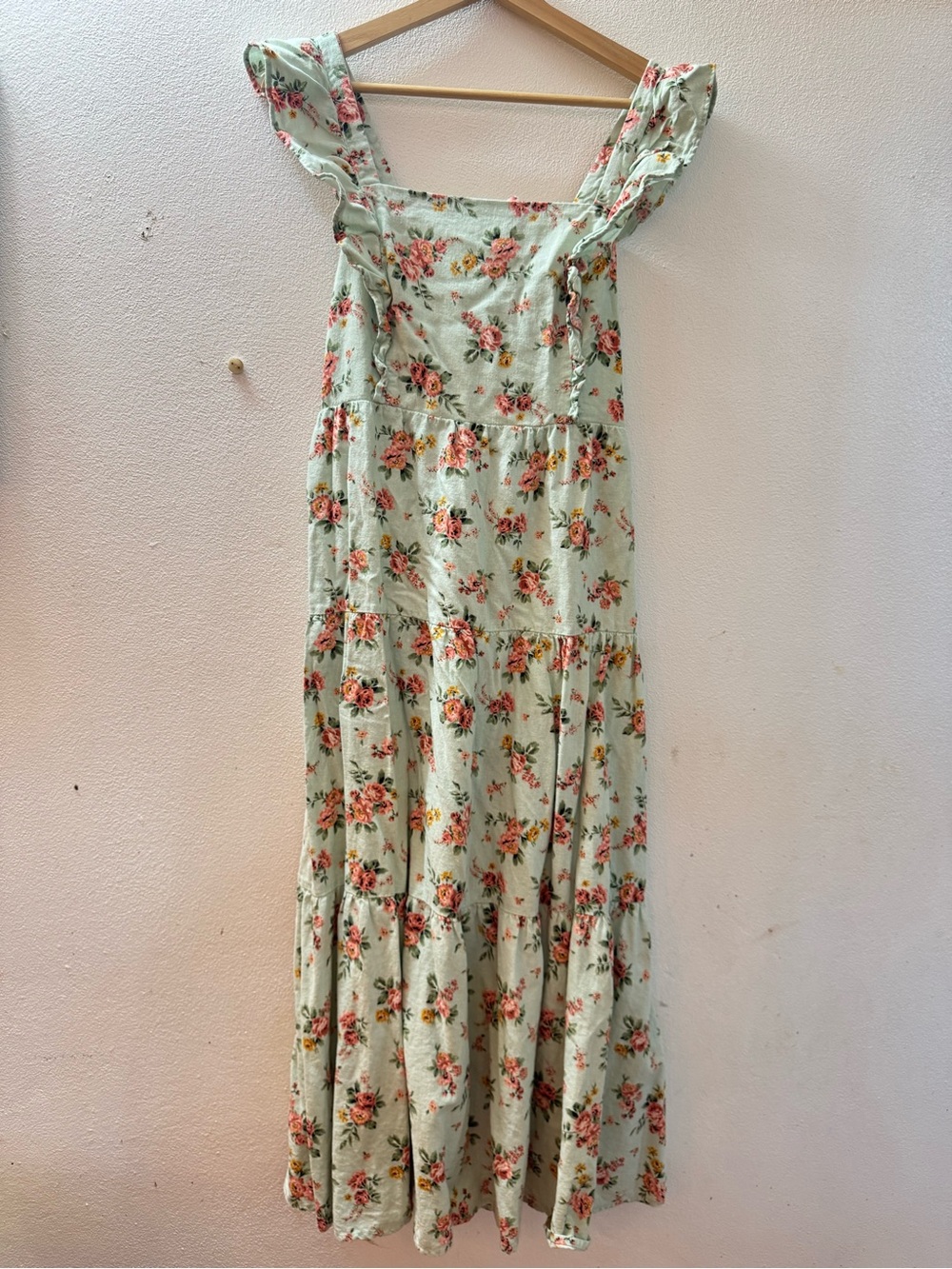Mint Floral Tiered Maxi Dress with Flutter Straps